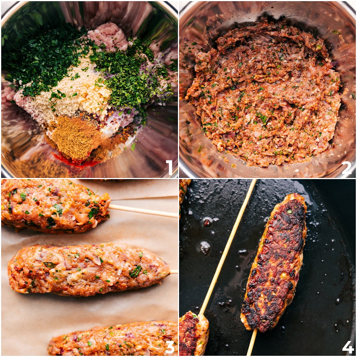 How To Make This Chicken Kofta Recipe The meat and remaining ingredients added into a bowl and mixed together than shaped onto a skewer and cooked.