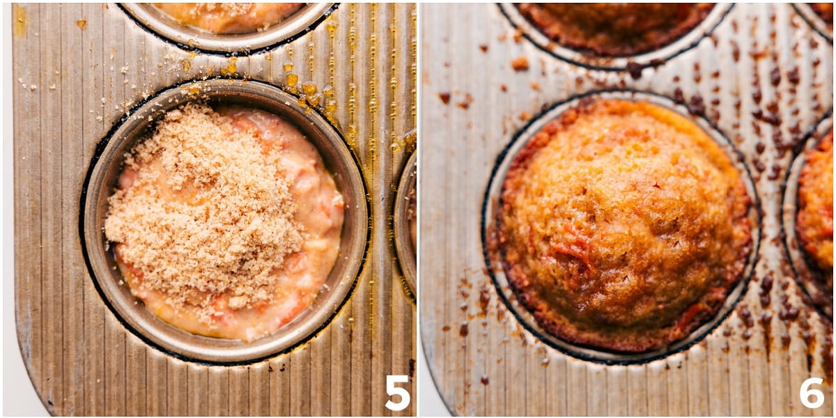 Baking Up Healthy Carrot Muffins The batter added to a muffin tin and brown sugar sprinkled on top before baking.