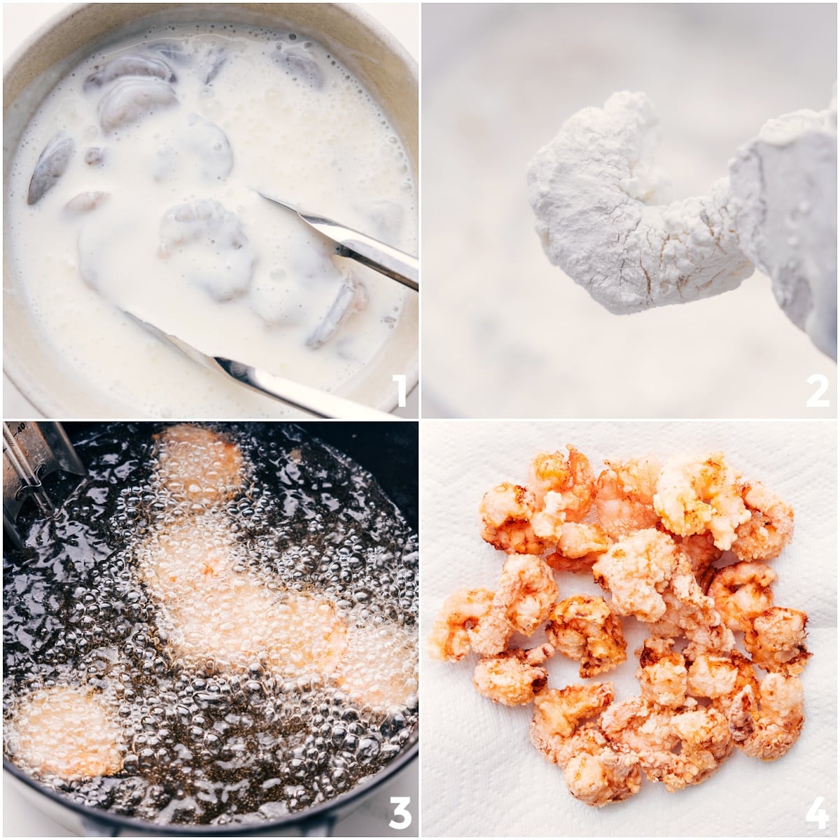 How To Make The Bang Bang Shrimp Bang Bang shrimp being dredged in buttermilk, coated in flour, then fried in hot oil until golden and crispy.