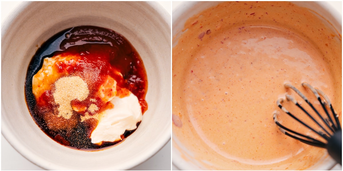Easy Bang Bang Sauce The easy dipping sauce whisked together in a bowl.