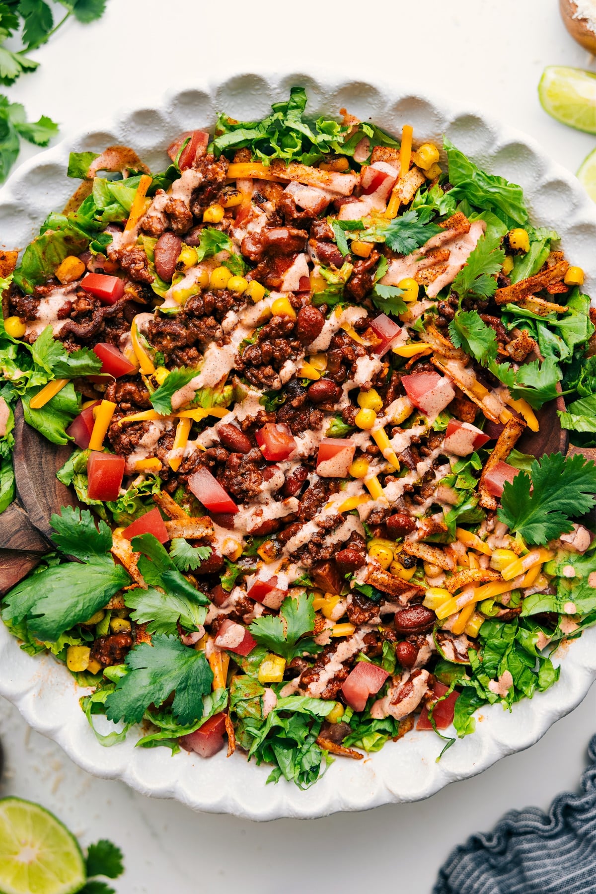Taco Salad Recipe fully dressed and ready to serve.