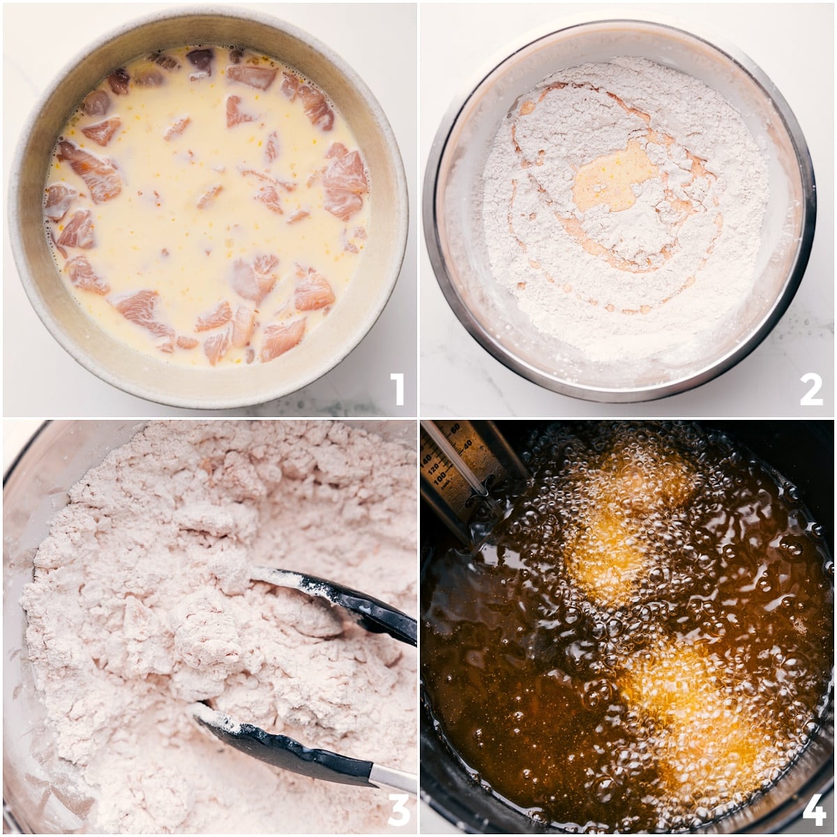 How To Make Chick-Fil-A Nuggets Recipe Batter mixed together with chicken added, then coated in flour and fried for this Chick-fil-A Nuggets Recipe.