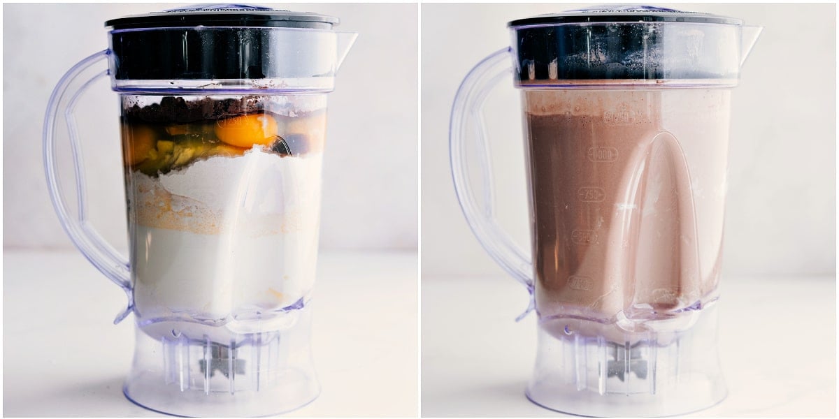 How To Make Chocolate Crepes Chocolate crepe batter added to a blender and blended until smooth and creamy.