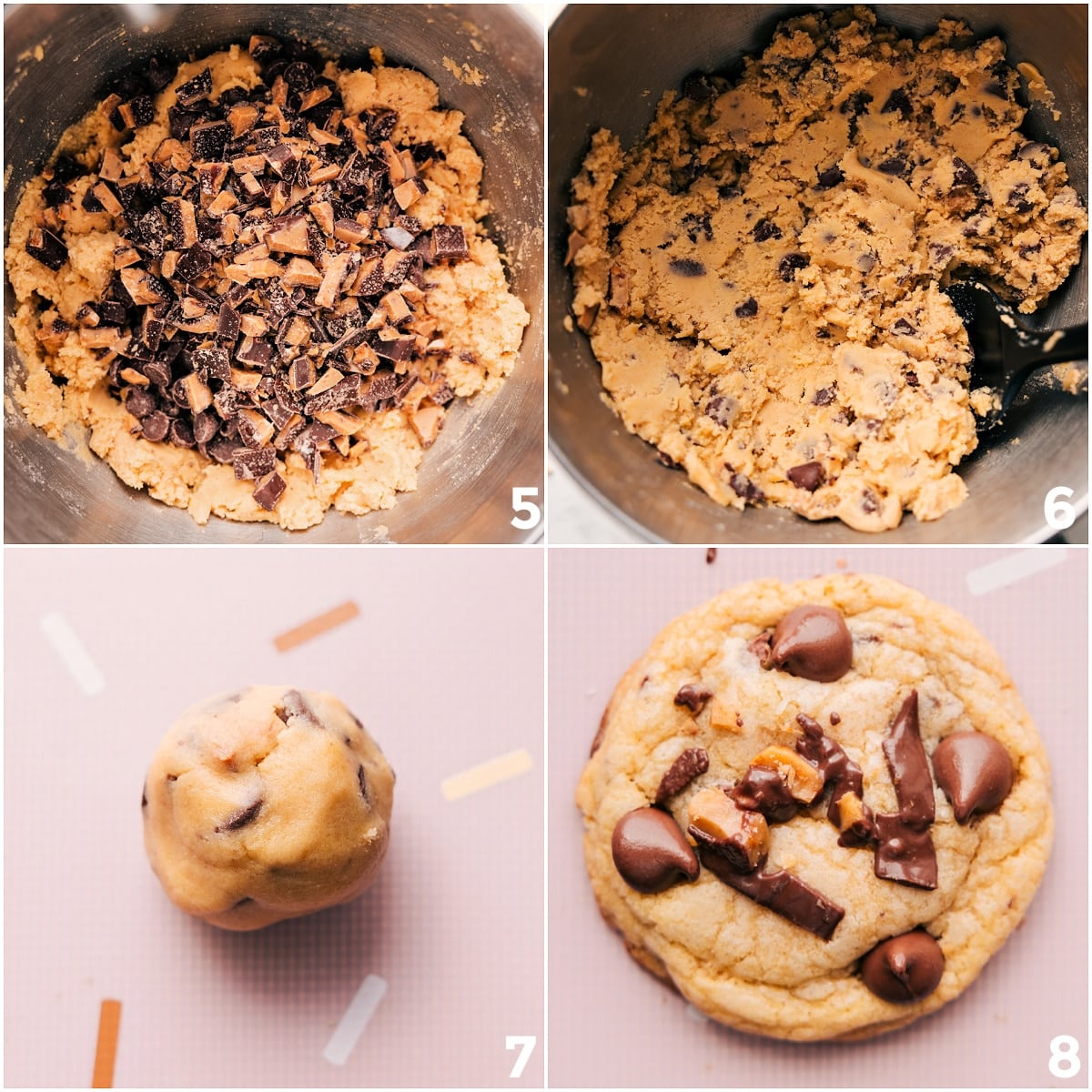 Baking Up These Heath Bar Cookies The dough rolled into bowls and baked together.